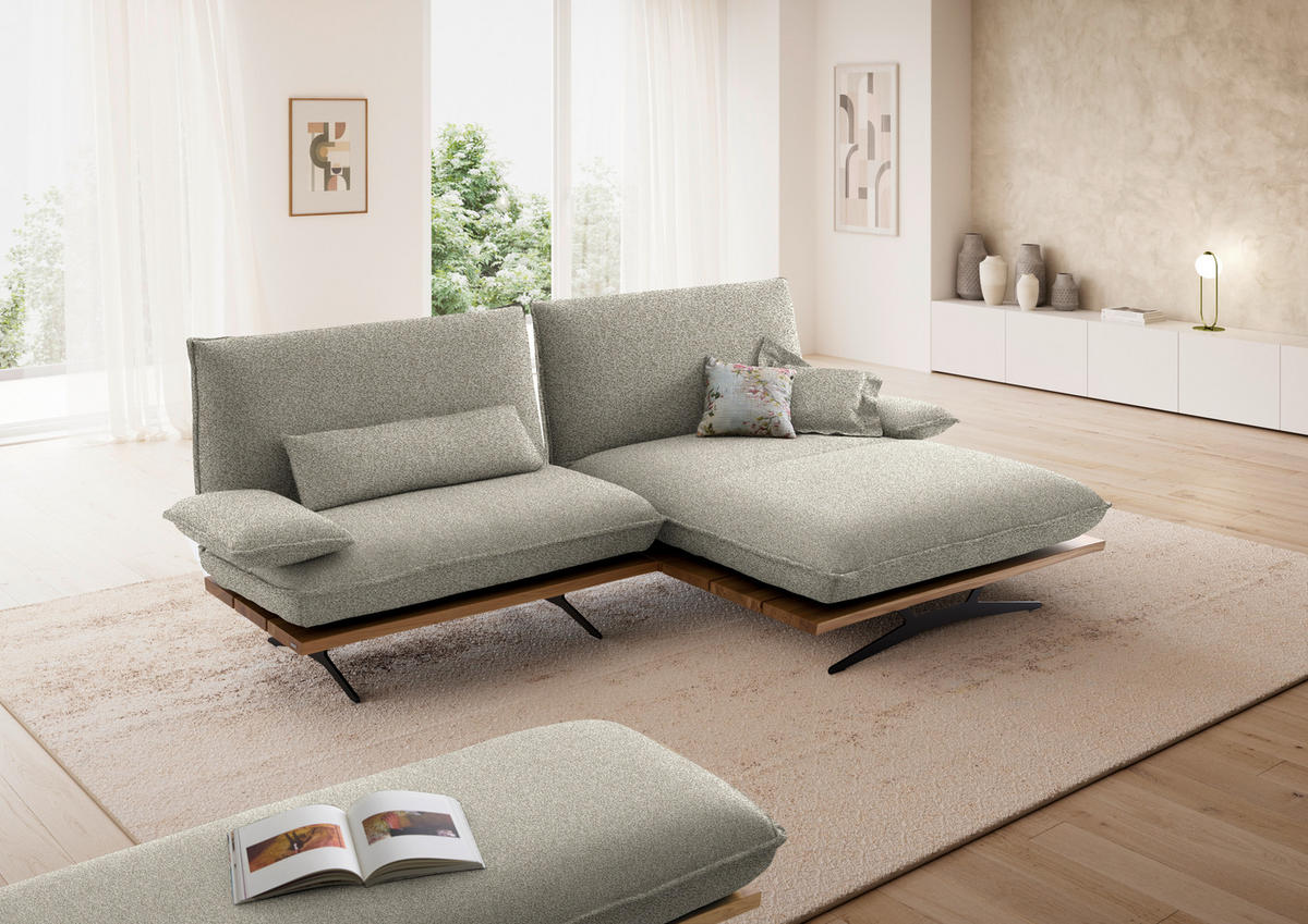 ECKSOFA  in Chenille, Flachgewebe Greige, Wildeiche  284/161 cm  - Wildeiche/Greige, Design, Holz/Textil (284/161cm) - Koinor