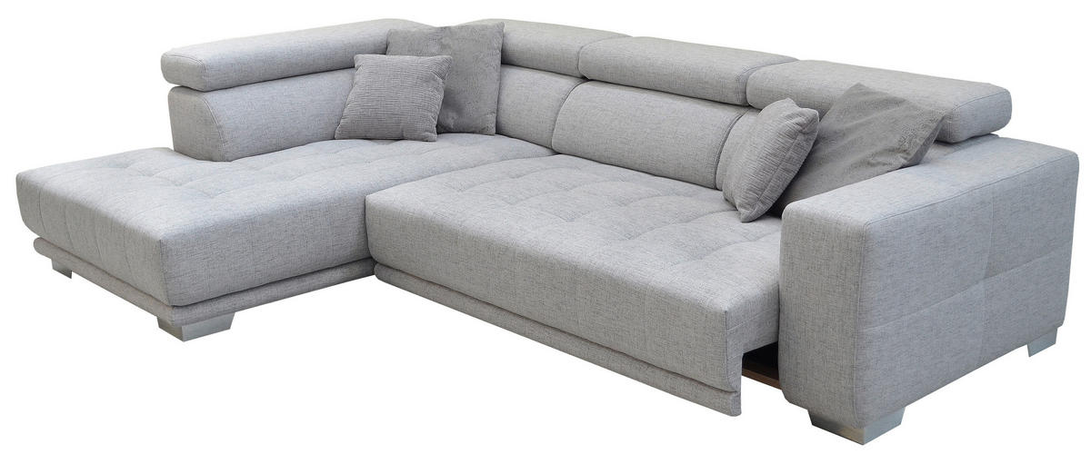 ECKSOFA in Chenille Hellgrau  - Chromfarben/Hellgrau, Design, Textil (207/301cm) - Xora