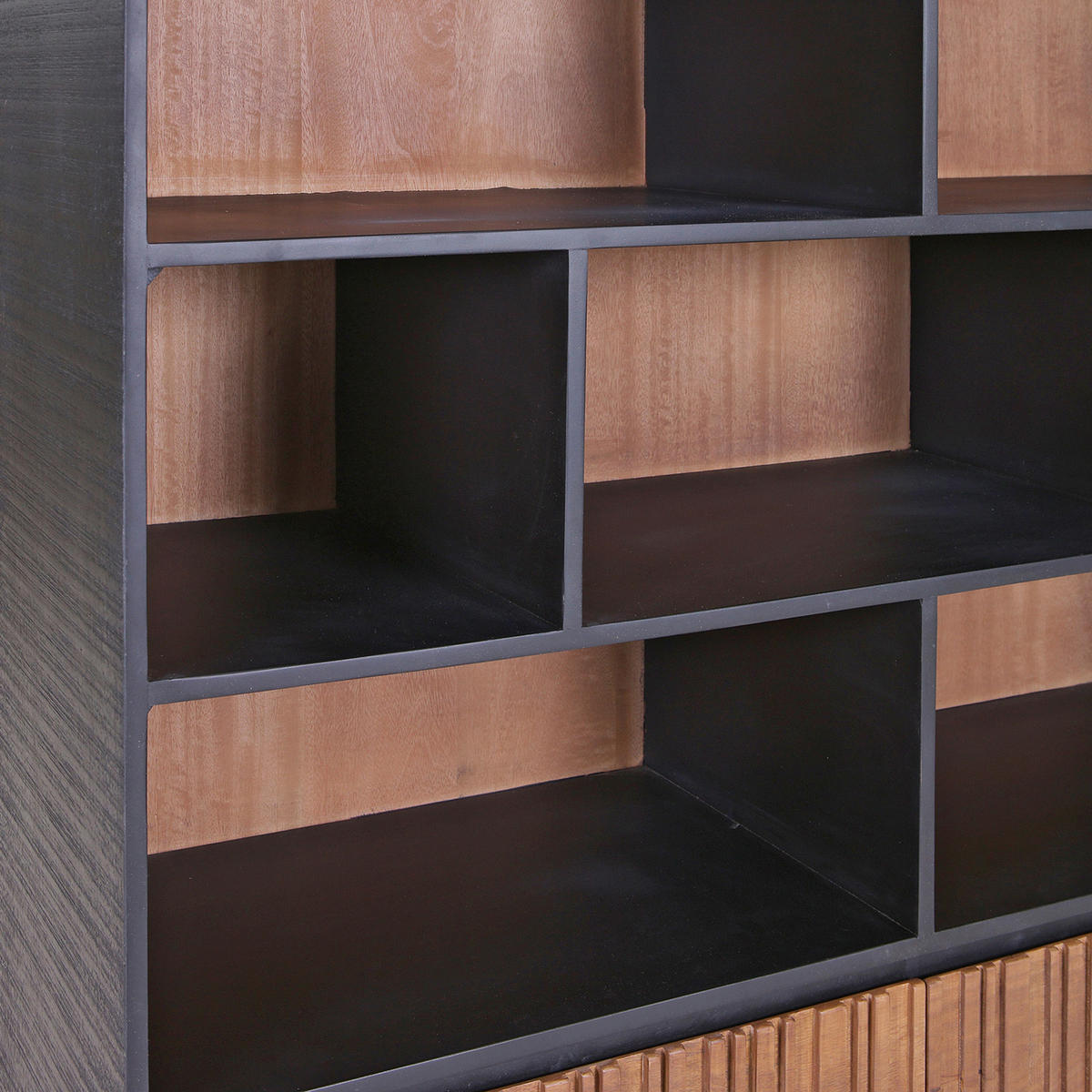 REGAL Mangoholz furniert, massiv Braun, Naturfarben, Schwarz  - Schwarz/Braun, LIFESTYLE, Holz/Metall (120/150/40cm) - Landscape