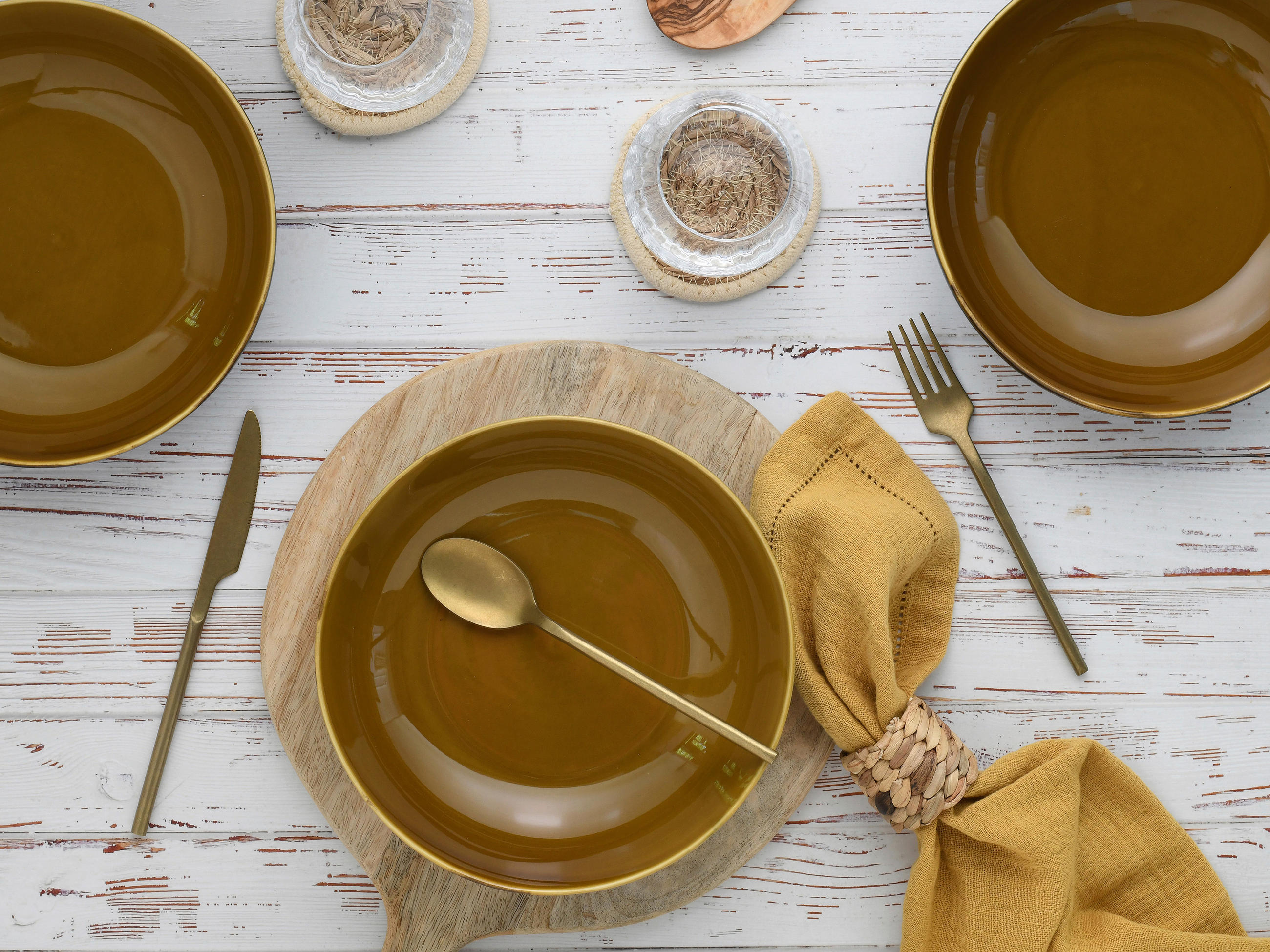 Thumbnail - Creatable Schüsselset Mallorca, Blau, Braun, Keramik, 4-teilig, rund, handbemalt, lebensmittelecht, stapelbar, Essen & T...