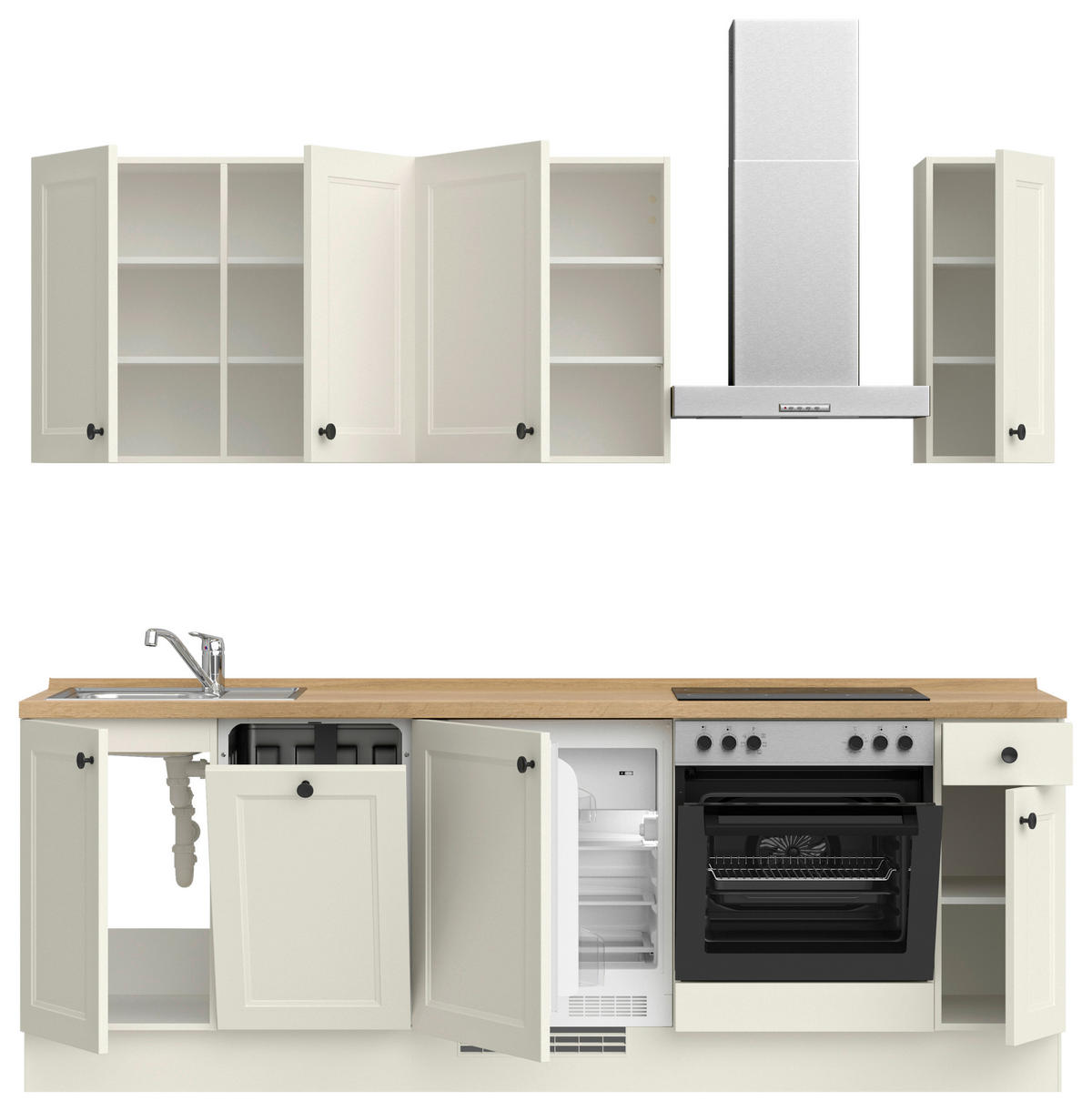 KÜCHENBLOCK Cascada 240 cm  in Weiß, Eichefarben  - Eichefarben/Schwarz, MODERN, Holzwerkstoff/Metall (240cm) - Nobilia