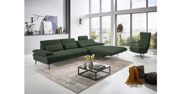 ECKSOFA in Velours Olivgrün 310/180 cm - Schwarz/Olivgrün, Design, Textil/Metall (310/180cm) - Dieter Knoll