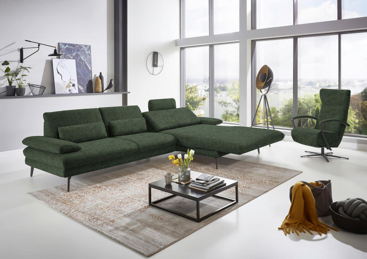 ECKSOFA in Velours Olivgrün  - Schwarz/Olivgrün, Design, Textil/Metall (310/180cm) - Dieter Knoll