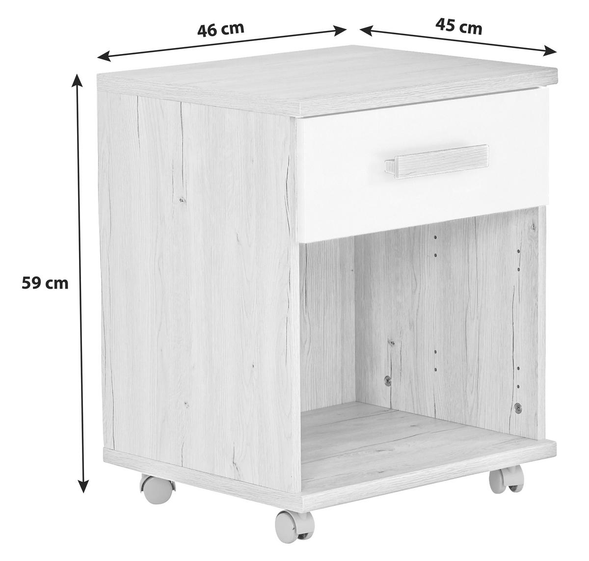 ROLLCONTAINER 46/59/45 cm  - Weiss/Eichefarben, Design, Holzwerkstoff/Kunststoff (46/59/45cm) - MID.YOU