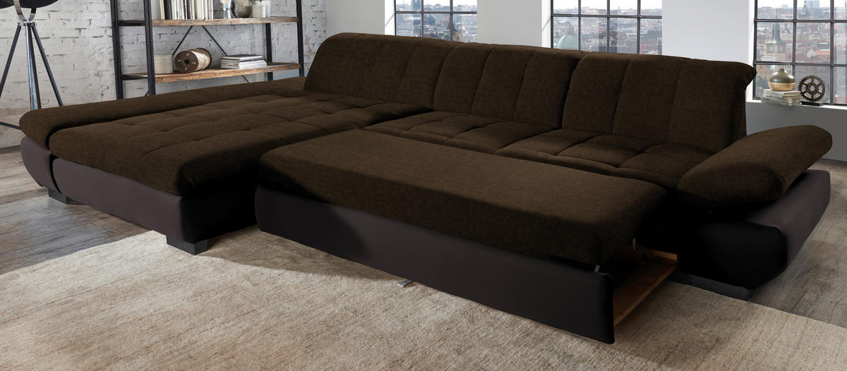 ECKSOFA in Mikrofaser Braun  - Schwarz/Braun, Design, Textil/Metall (341/204cm) - Xora