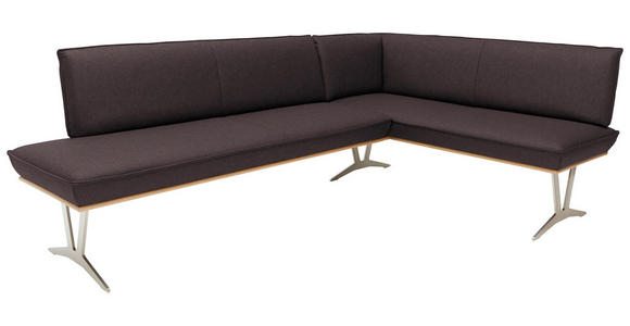 ECKBANK 197/152 cm  in Dunkelbraun  - Edelstahlfarben/Dunkelbraun, Design, Leder/Holz (197/152cm) - Ambiente