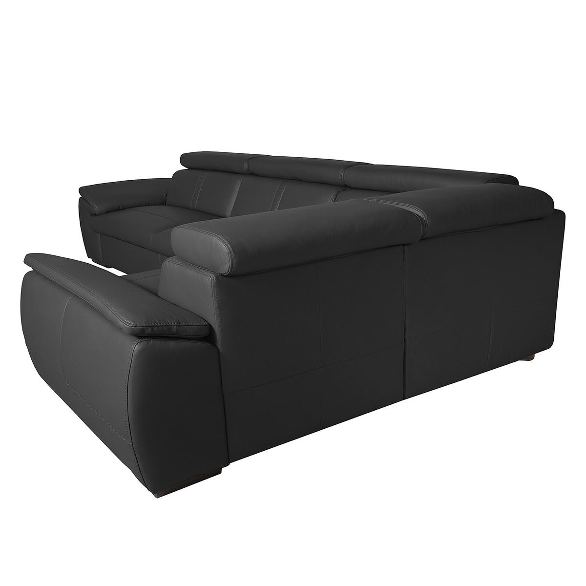 ECKSOFA Schwarz Echtleder  - Wengefarben/Schwarz, Design, Leder/Holz (265/193cm) - Livetastic