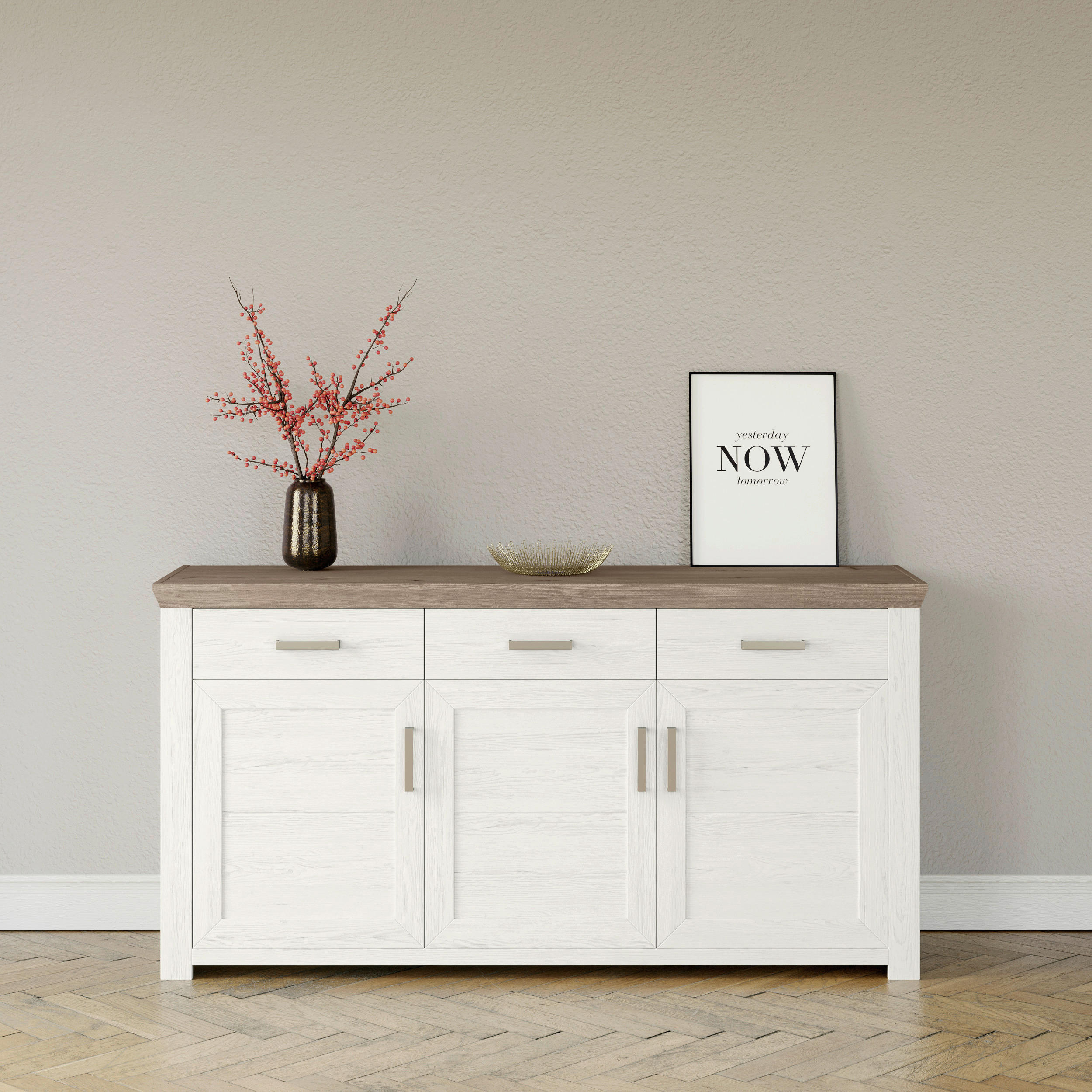 SIDEBOARD  in 184,1/94,6/51,2 cm  - Eichefarben/Weiß, Design, Holzwerkstoff/Metall (184,1/94,6/51,2cm) - SetOne by Musterring