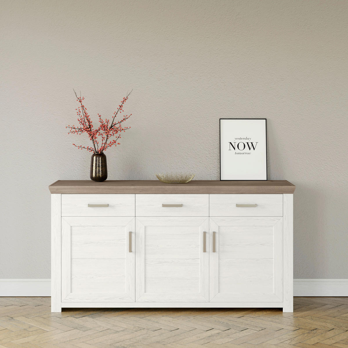 SIDEBOARD  in 184,1/94,6/51,2 cm  - Eichefarben/Weiß, Design, Holzwerkstoff/Metall (184,1/94,6/51,2cm) - SetOne by Musterring