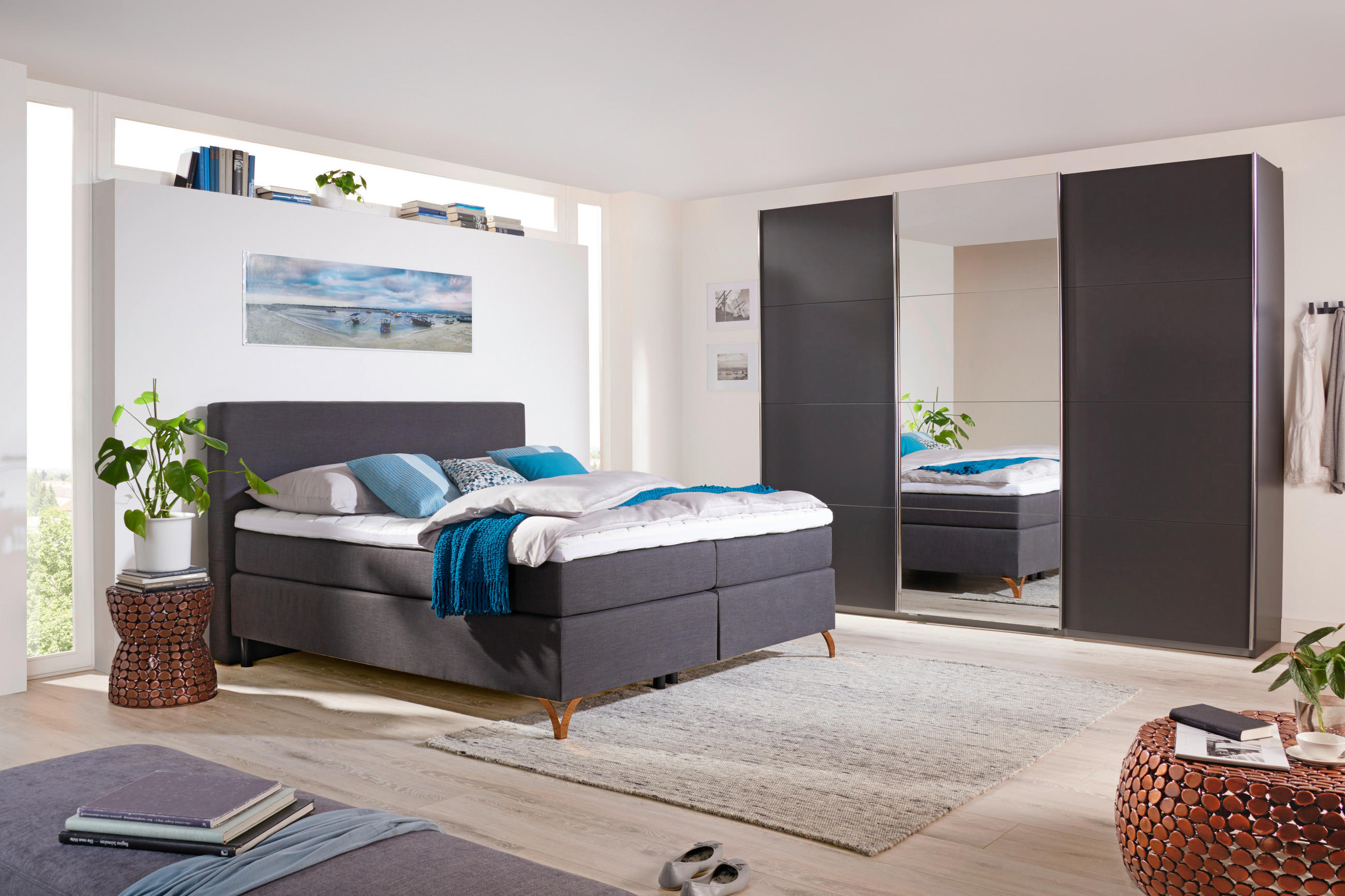 BOXSPRINGBETT 140/200 cm  in Anthrazit  - Anthrazit/Kupferfarben, Konventionell, Textil/Metall (140/200cm) - Esposa