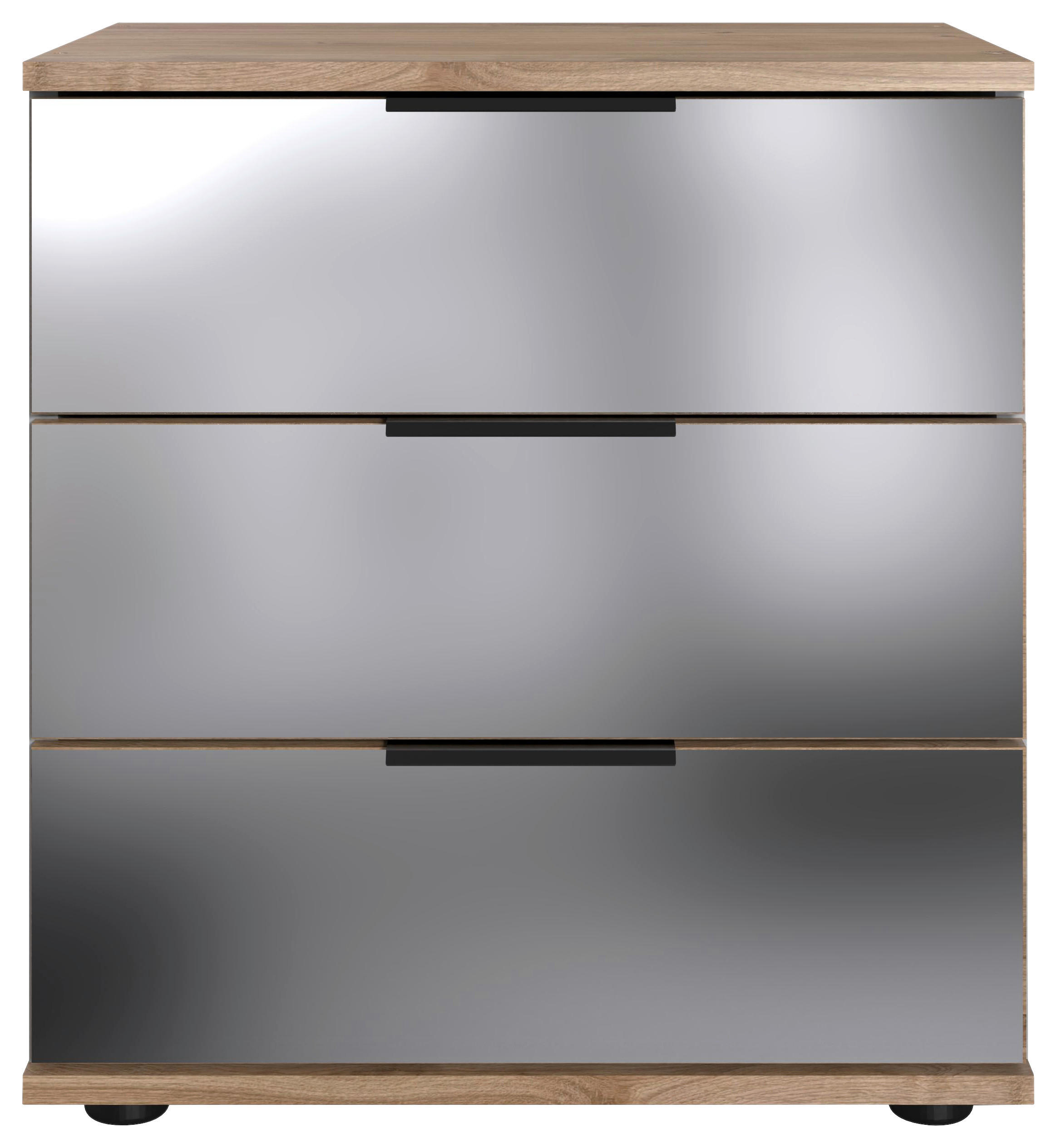 MEUBLE DE CHEVET 52/58/38 cm  in Klar, Schwarz, Eichefarben  - Klar/Eichefarben, Modern, Glas/Holzwerkstoff (52/58/38cm) - MID.YOU