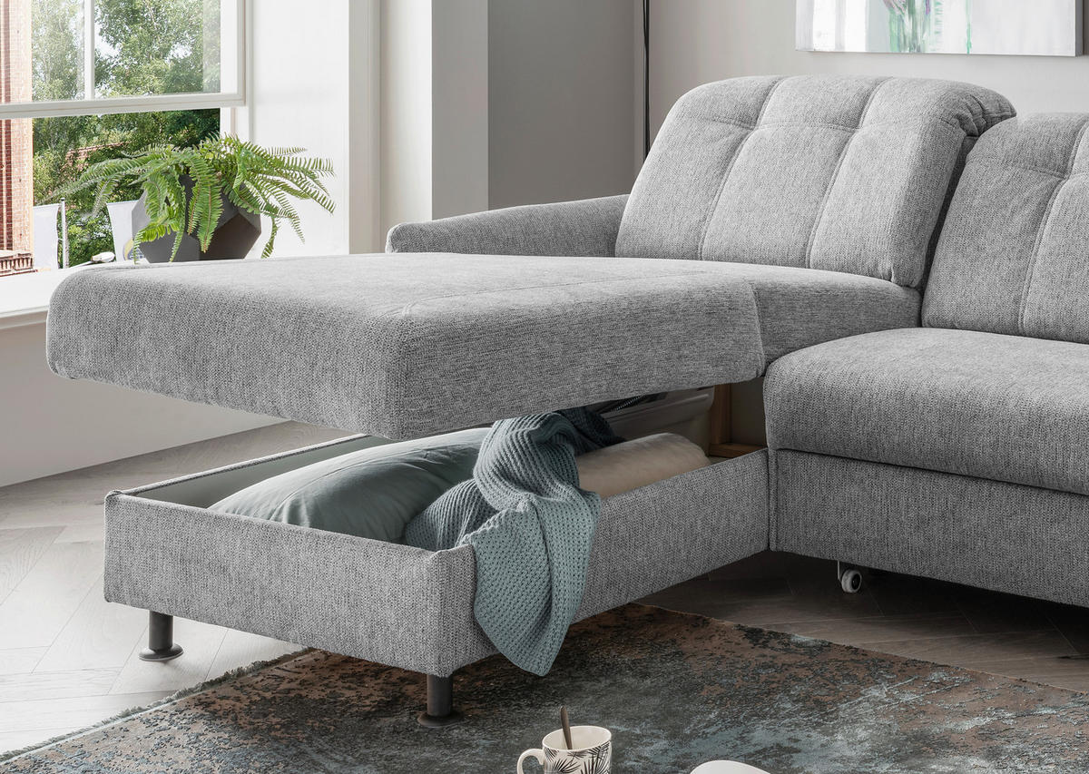 ECKSOFA in Chenille Silberfarben  - Silberfarben/Schwarz, Modern, Textil/Metall (184/267cm) - Livetastic