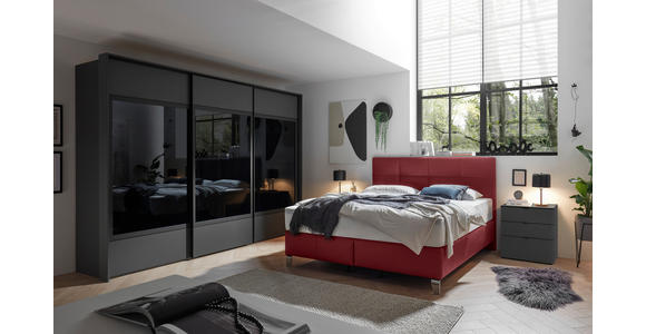 BOXSPRINGBETT 180/200 cm  in Bordeaux  - Chromfarben/Bordeaux, KONVENTIONELL, Leder/Textil (180/200cm) - Novel