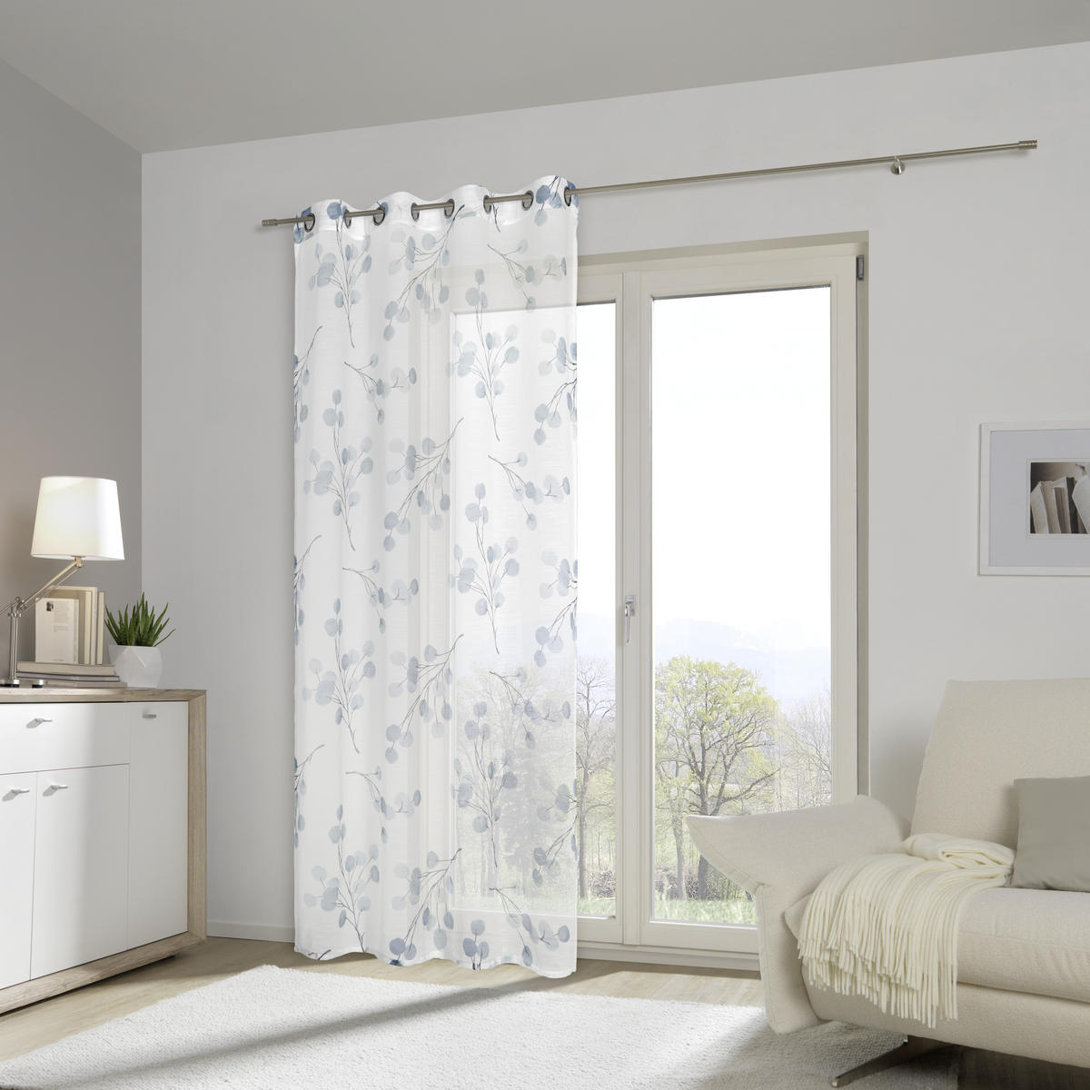 PERDEA CU INELE TIP CAPSĂ semitransparent  - albastru, Konventionell, textil (135/245cm) - Esposa