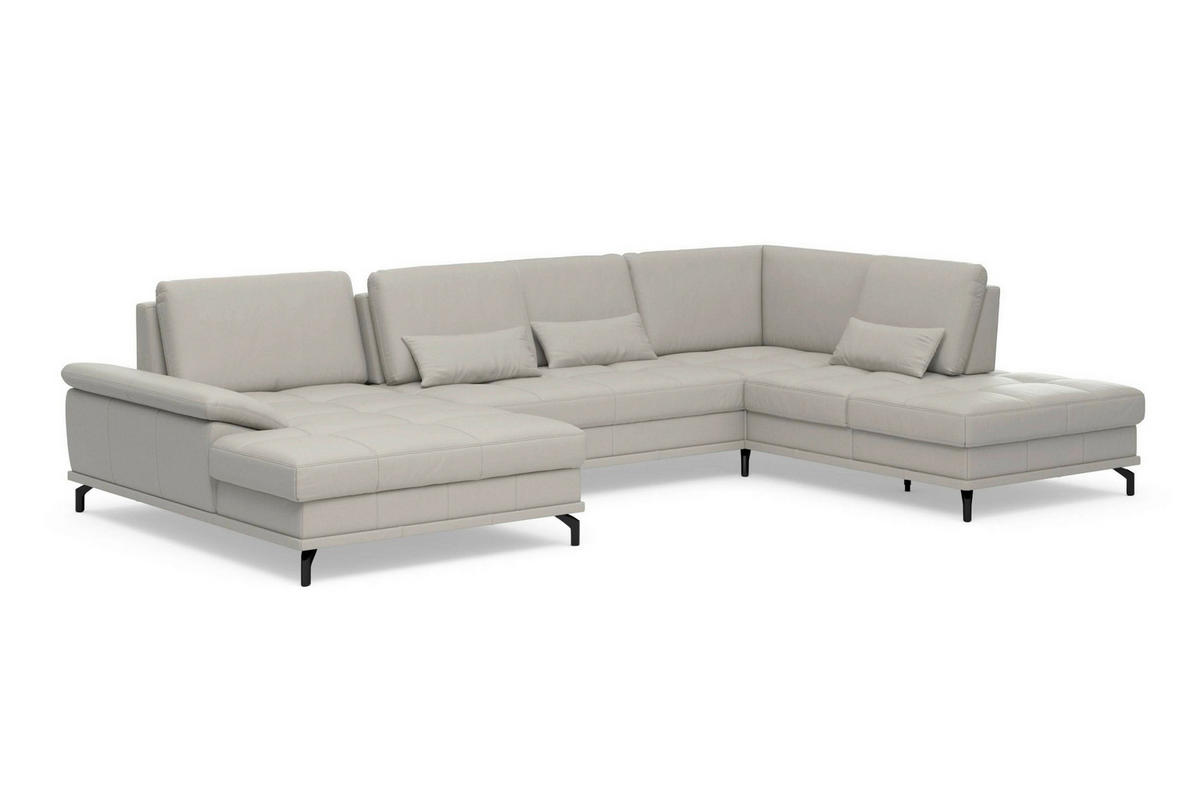 SEDACÍ SOUPRAVA, kůže, světle šedá - černá/světle šedá, Basics, kov/textil (176/363/223cm) - Sit & More