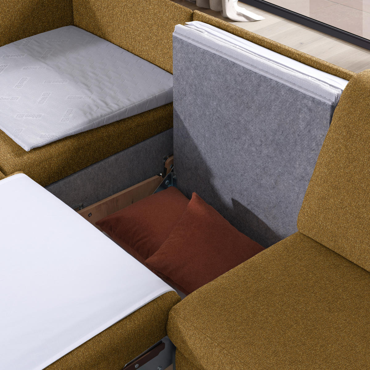 ECKSOFA  in Mikrovelours Senfgelb  203/261 cm  - Eichefarben/Senfgelb, KONVENTIONELL, Holz/Textil (203/261cm) - Sedda