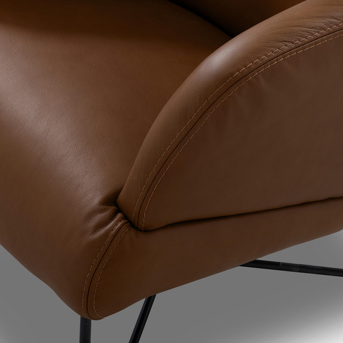 SESSEL in Echtleder Cognac  - Cognac/Schwarz, Design, Leder/Metall (67/87/74cm) - Livetastic