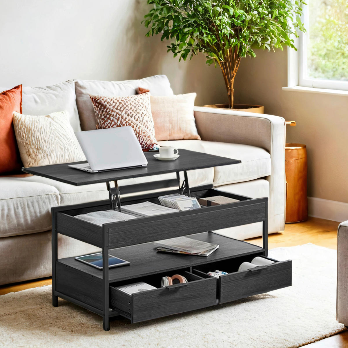 COUCHTISCH rechteckig Schwarz  - Schwarz, Trend, Holzwerkstoff/Metall (100/48-62/50cm) - MID.YOU