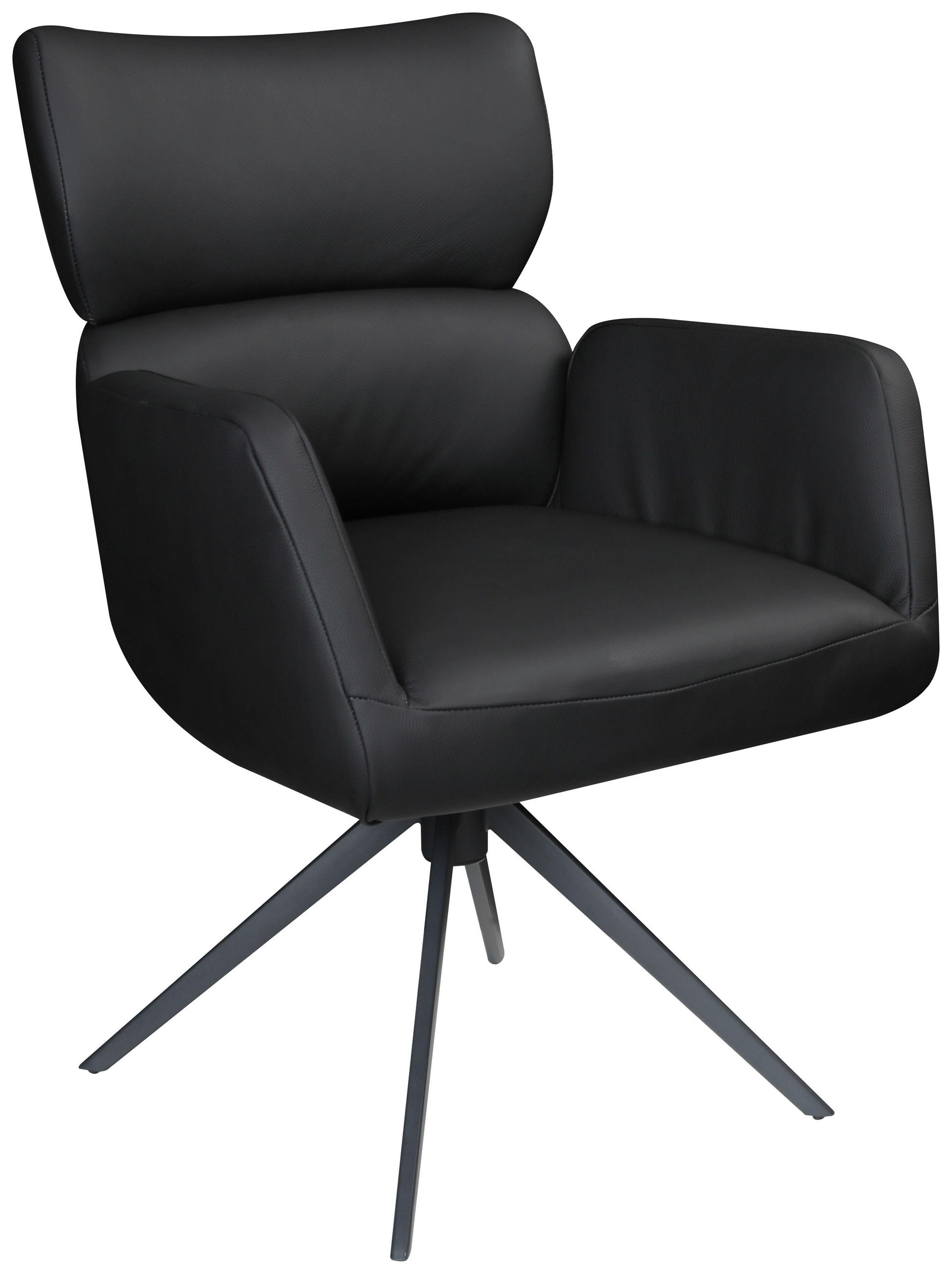 ARMLEHNSTUHL  Lederauswahl, Sitzfläche 360° drehbar, automatische Rückholfunktion  Echtleder  Schwarz  - Schwarz, Design, Leder/Metall (62,5/86,5/67cm) - Milino