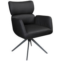 ARMLEHNSTUHL  Lederauswahl, Sitzfläche 360° drehbar, automatische Rückholfunktion  Echtleder  Schwarz  - Schwarz, Design, Leder/Metall (62,5/86,5/67cm) - Milino