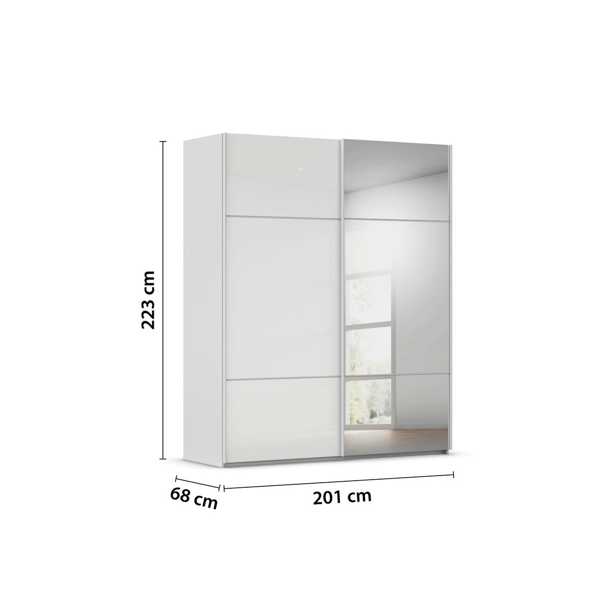 SCHWEBETÜRENSCHRANK in Grau, Weiss  - Weiss/Grau, Konventionell, Glas/Holzwerkstoff (201/223/68cm) - Novel