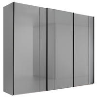 SCHWEBETÜRENSCHRANK 298/222/68 cm 3-türig Hellgrau  - Hellgrau/Schwarz, Design, Glas/Holzwerkstoff (298/222/68cm) - Musterring