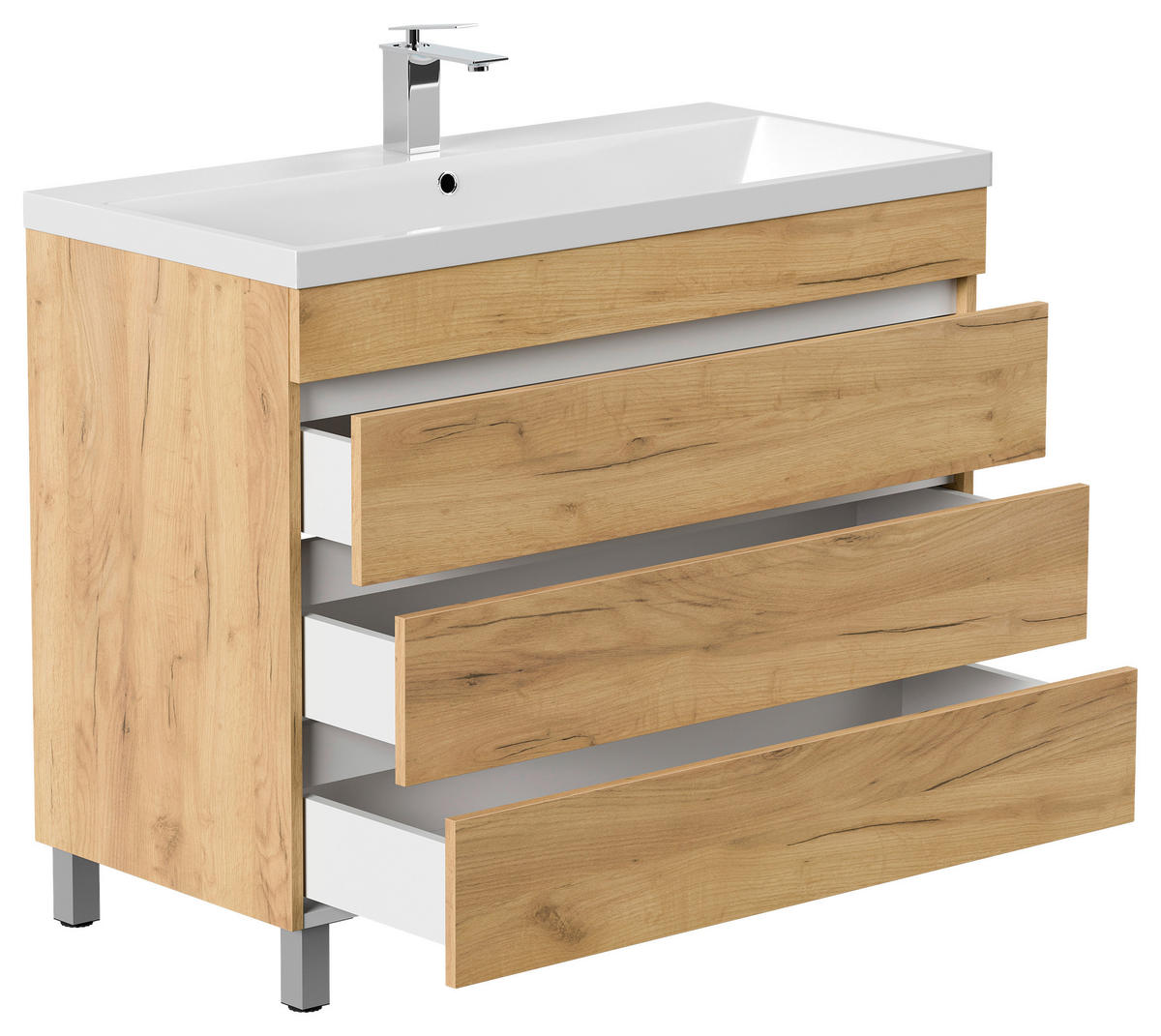 WASCHTISCHKOMBI 100 cm  - Eichefarben/Weiß, Basics, Holzwerkstoff/Stein (100cm) - MID.YOU