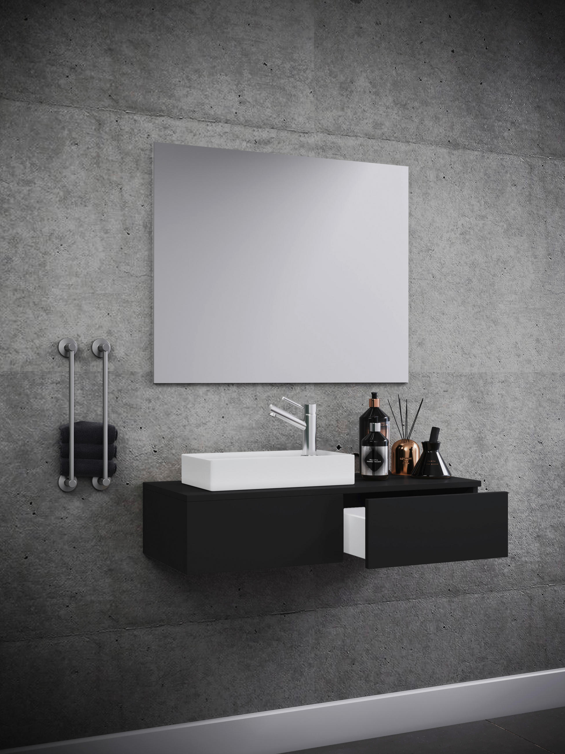BADEZIMMER 3-teilig  in 85 cm  - Schwarz/Weiß, MODERN, Keramik/Holzwerkstoff (85cm) - MID.YOU