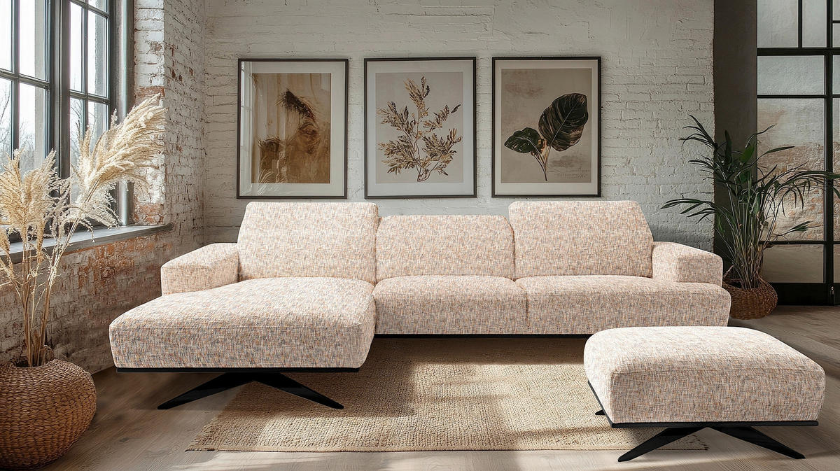 ECKSOFA PORTLAND in Struktur Blau, Gelb, Rot, Weiß Kopfteilverstellung  187/295 cm  - Blau/Gelb, Design, Holz/Textil (187/295cm) - Livetastic