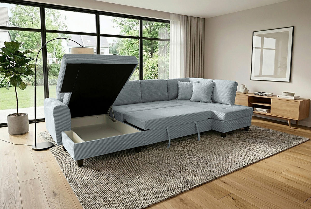 WOHNLANDSCHAFT MORITZ Graugrün Cord  - Graugrün, Trend, Textil (155/324/178cm) - P & B