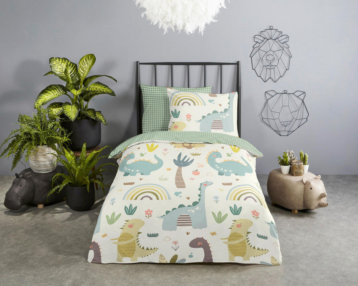 WENDEBETTWÄSCHE 2-teilig Good Morning Renforcé 140/200 cm  - Multicolor/Grün, Basics, Textil (140/200cm)