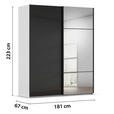 SCHWEBETÜRENSCHRANK  in Grau, Schwarz  - Schwarz/Grau, KONVENTIONELL, Glas/Holzwerkstoff (181/223/68cm) - Novel