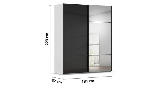 SCHWEBETÜRENSCHRANK in Grau, Schwarz - Schwarz/Grau, KONVENTIONELL, Glas/Holzwerkstoff (181/223/68cm) - Novel