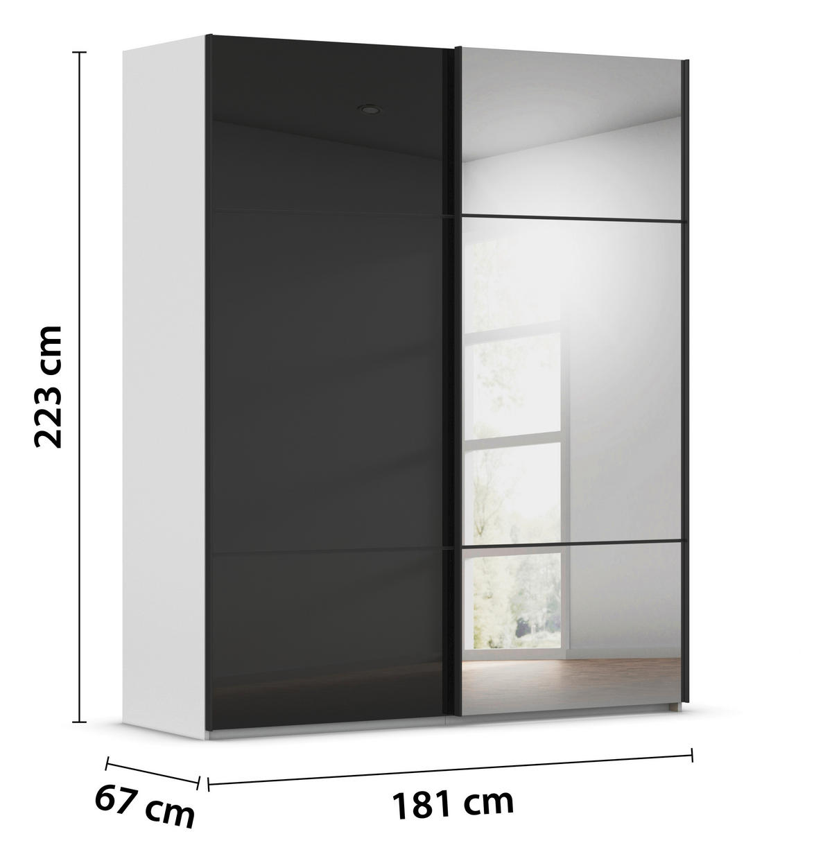 SCHWEBETÜRENSCHRANK in Grau, Schwarz  - Schwarz/Grau, Konventionell, Glas/Holzwerkstoff (181/223/68cm) - Novel