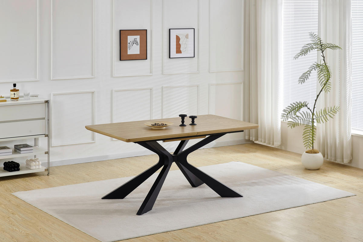 ESSTISCH 160-210/90/76 cm Echtholz, Nachbildung  Holz, Metall, Holzwerkstoff ausziehbar rechteckig Schwarz, Eichefarben  - Eichefarben/Schwarz, MODERN, Holz/Holzwerkstoff (160-210/90/76cm) - P & B