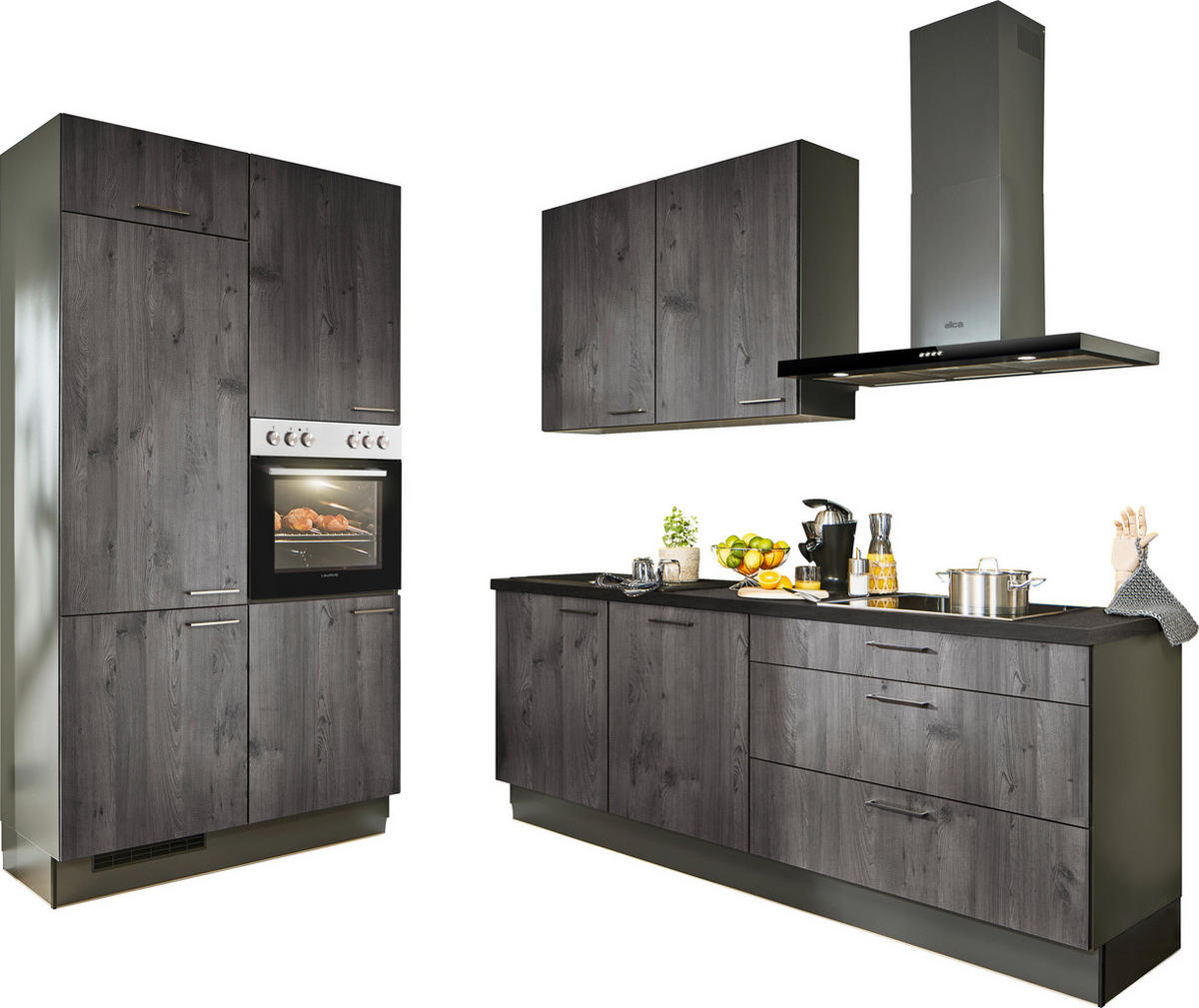 ECKKÜCHE 120/220 cm  in Graphitfarben, Schwarz, Lavagrau  - Lavagrau/Schwarz, Design, Holzwerkstoff/Metall (120/220cm) - Xora