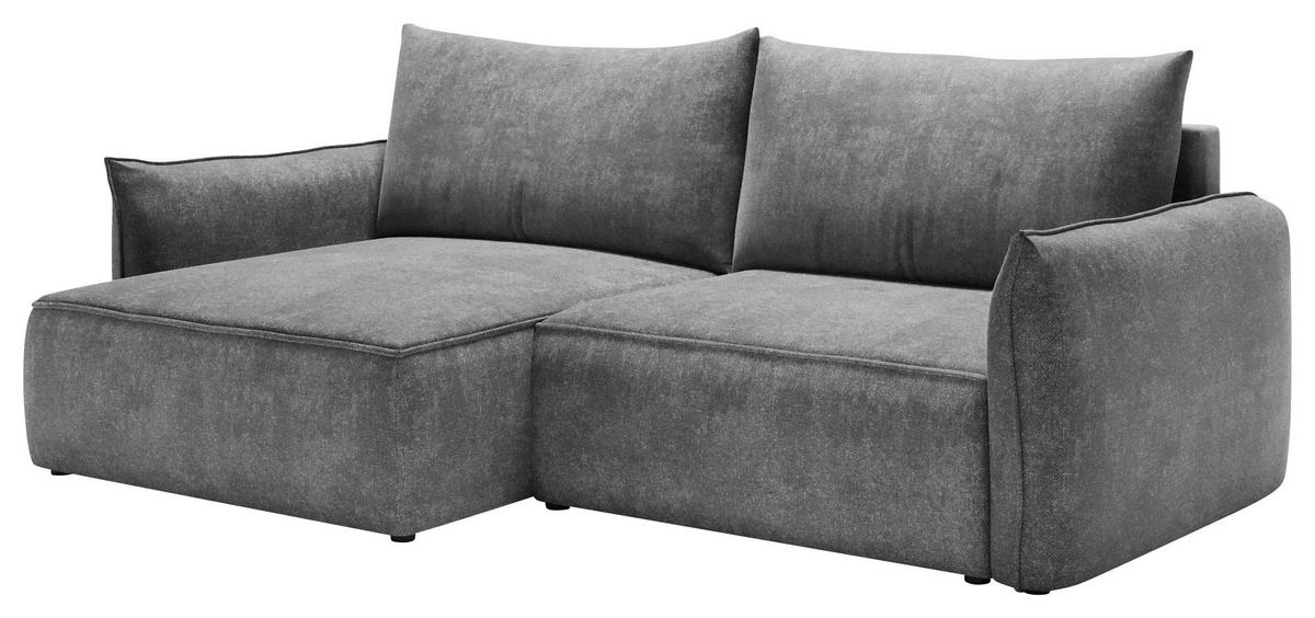 ECKSOFA Graphitfarben Struktur Rückenkissen, Bettkasten, Schlaffunktion, Rücken echt, Liegefläche im Originalstoff  - Schwarz/Graphitfarben, KONVENTIONELL, Kunststoff/Textil (148/266cm) - Milino