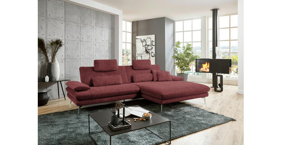 ECKSOFA in Velours Weinrot 284/184 cm - Weinrot/Schwarz, Design, Textil/Metall (284/184cm) - Dieter Knoll