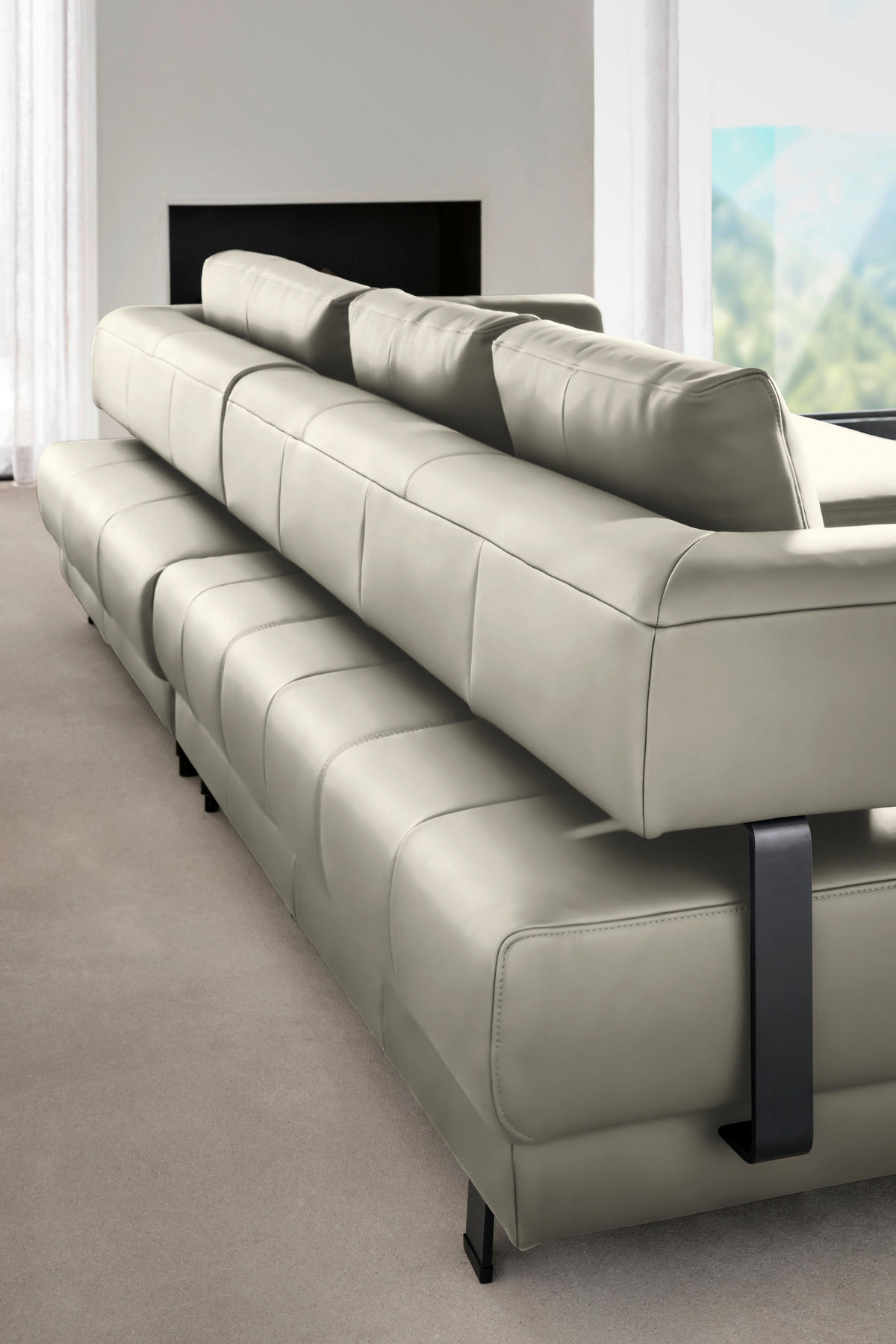 ECKSOFA in Echtleder Creme, Naturfarben  - Creme/Schwarz, Design, Leder/Metall (307/188cm)