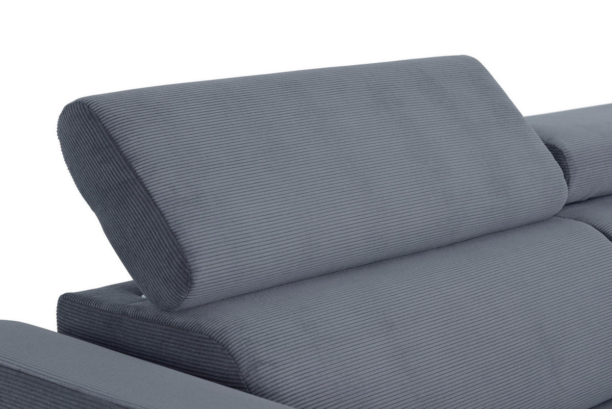 ECKSOFA in Feincord Blaugrau  280/205 cm  - Blaugrau/Schwarz, Design, Textil/Metall (280/205cm) - Xora