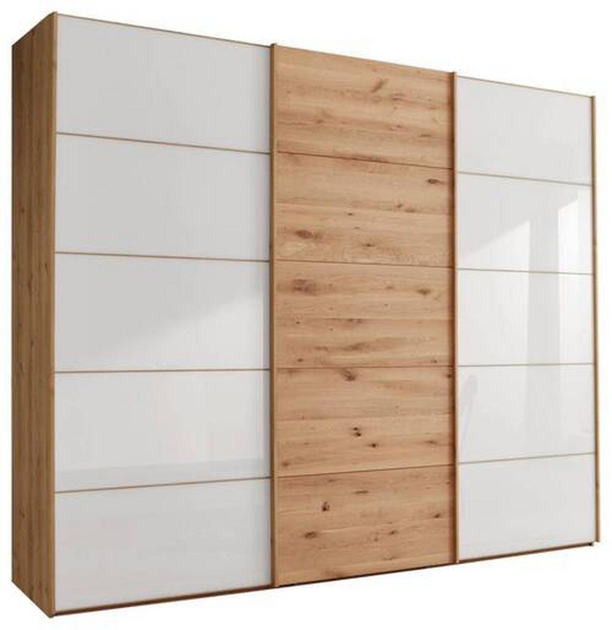 SCHWEBETÜRENSCHRANK in Weiss, Eiche Bianco  - Eiche Bianco/Weiss, Natur, Glas/Holz (300/217/67cm) - Linea Natura