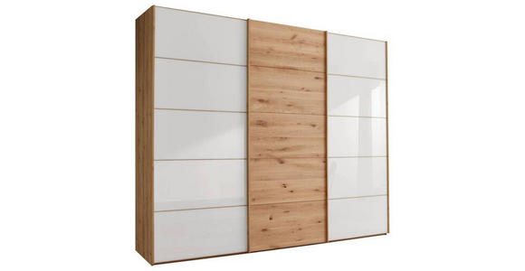 SCHWEBETÜRENSCHRANK  in Weiß, Eiche Bianco  - Eiche Bianco/Weiß, Natur, Glas/Holz (300/217/67cm) - Linea Natura