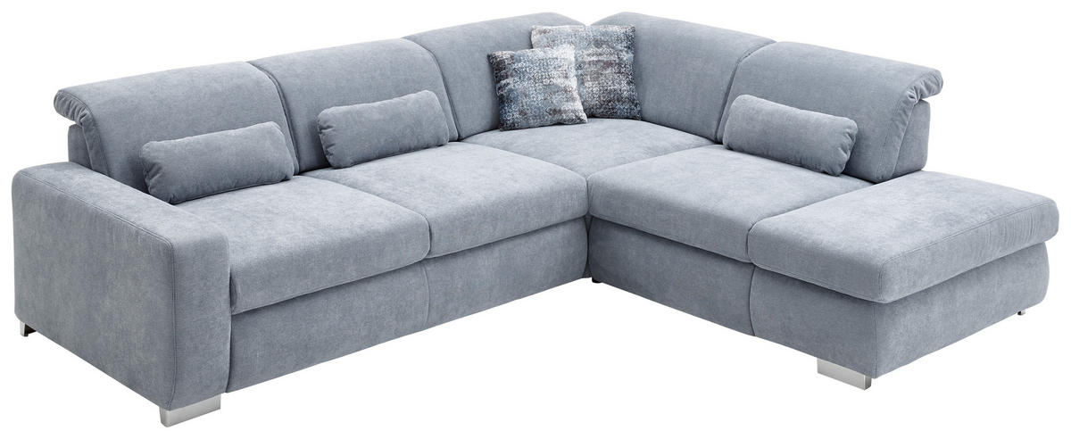 ECKSOFA in Flachgewebe Hellblau  - Chromfarben/Hellblau, Design, Textil/Metall (301/260cm) - Beldomo Style