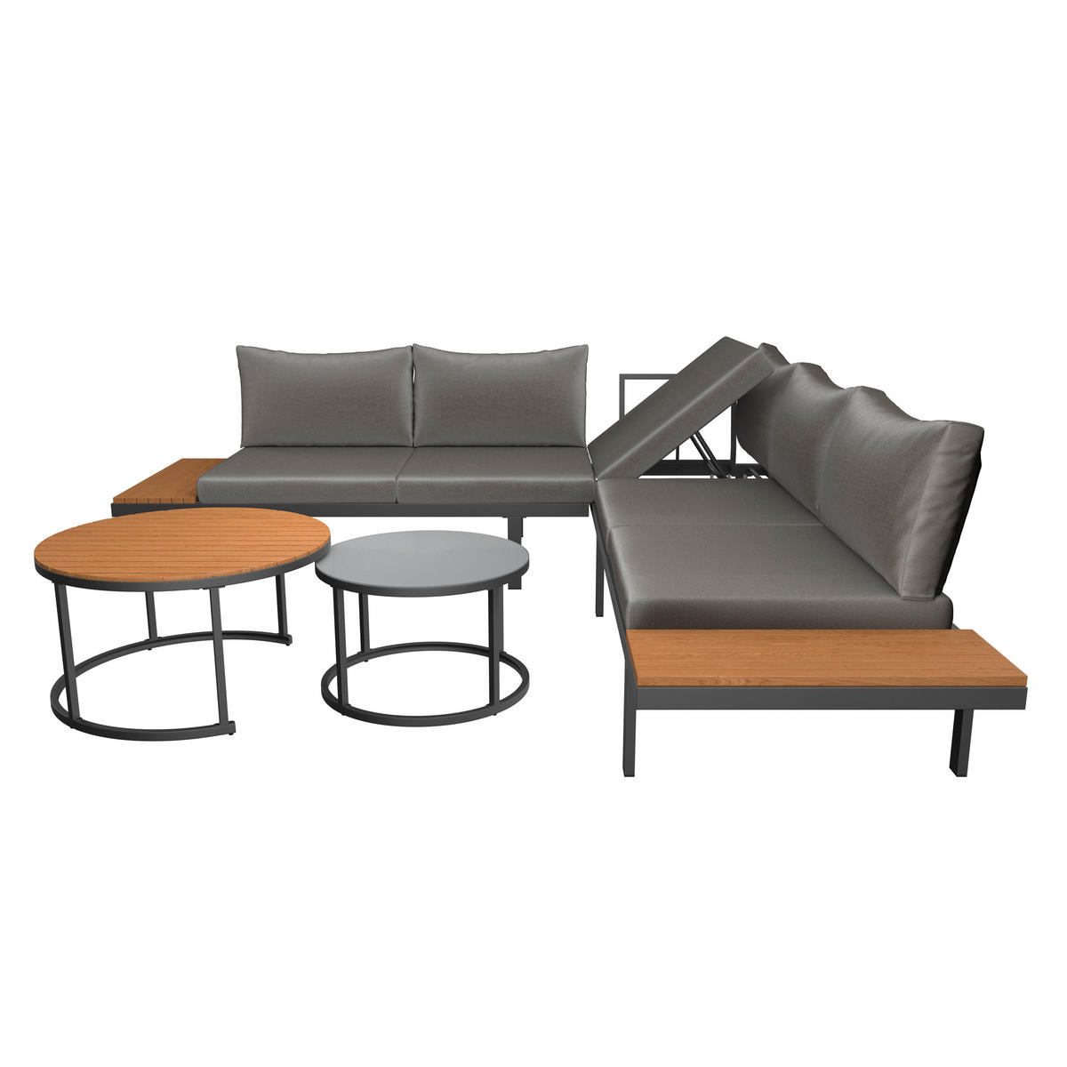 LOUNGEGARNITUR Akazie massiv Stahl  - Grau, Design, Glas/Holz - Ambia Garden