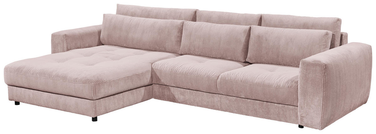 ECKSOFA in Cord Hellrosa  - Hellrosa/Schwarz, Konventionell, Holzwerkstoff/Kunststoff (194/333cm) - MID.YOU