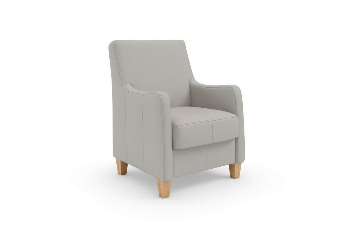 SESSEL in Echtleder Hellgrau  - Eichefarben/Hellgrau, Basics, Leder/Holz (70/93/75cm) - Sit & More
