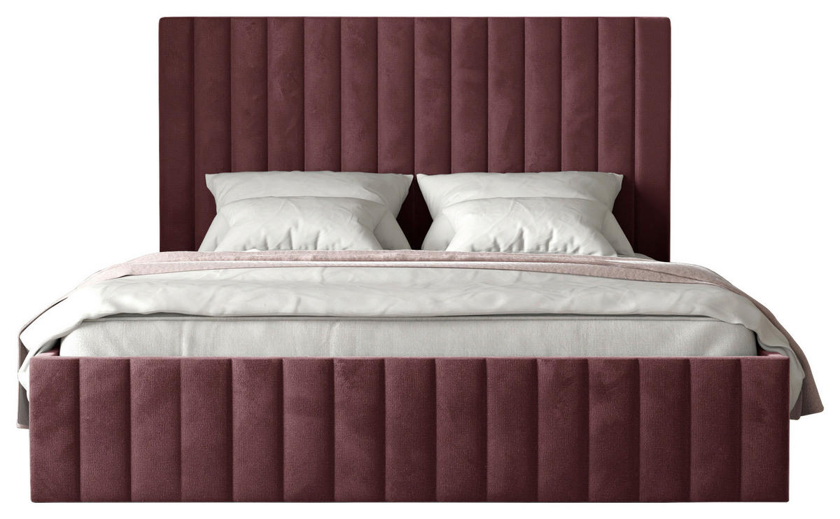 POLSTERBETT Lattenrost, Bettkasten 140/200 cm  in Bordeaux  - Bordeaux/Schwarz, Design, Holz/Textil (140/200cm) - Boxxx