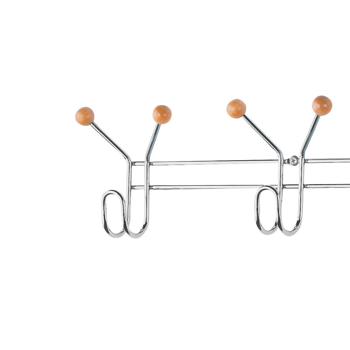 CUIER DE PERETE CU CÂRLIGE - culoare crom, Basics, lemn/metal (60/12/5cm)