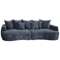 BOXSPRINGSOFA  mit Rücken echt Velours Dunkelblau  - Schwarz/Dunkelblau, Trend, Kunststoff/Textil (292/71-99/127cm) - Livetastic