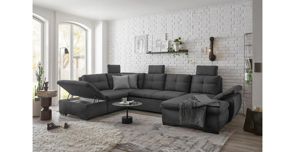 WOHNLANDSCHAFT in Mikrovelours Grau - Schwarz/Grau, KONVENTIONELL, Kunststoff/Textil (217/334/127cm) - Carryhome